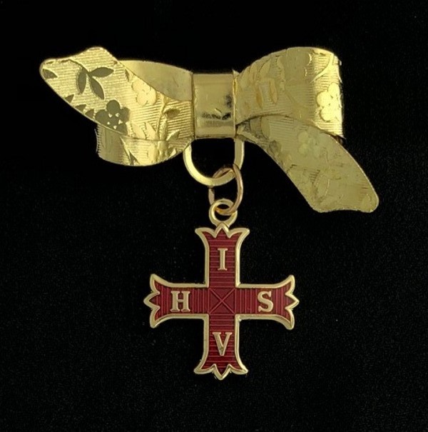 Ladies Bow Pin Red Cross of Constantine Gold New