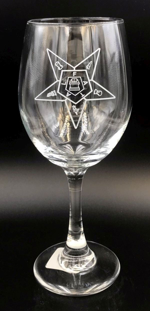 Order of the Eastern Star Etched Wine Glass New