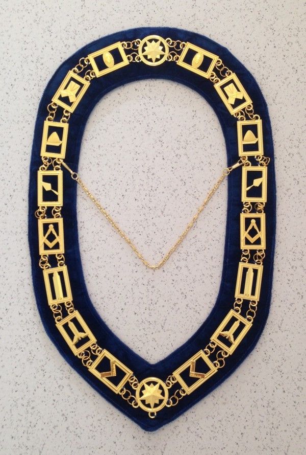 Masonic Lodge Officer Chain Collar Gold Blue Velvet