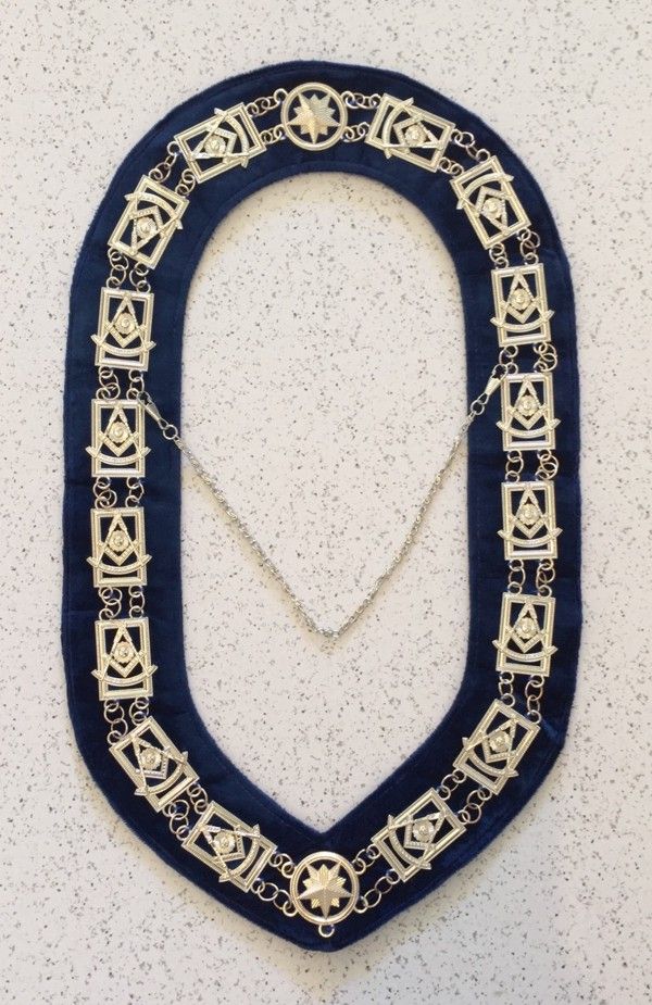 Masonic Past Master Chain Collar Silver Blue Velvet