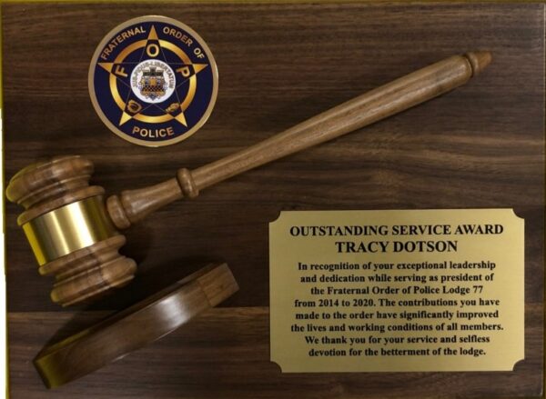 Fraternal Order of Police Award Plaque With Gavel