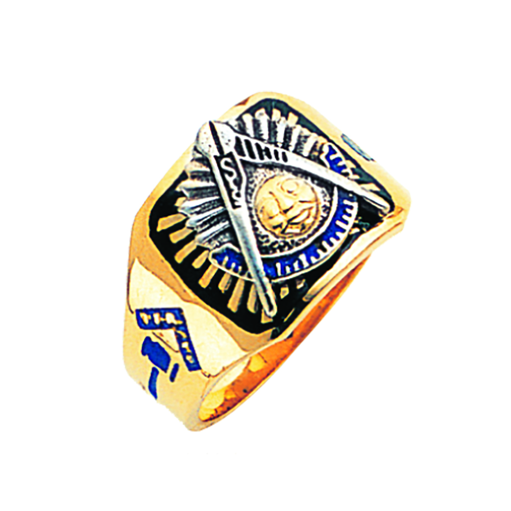Mason Ring Past Master Sterling Silver and Yellow Gold Synthetic Sapphires