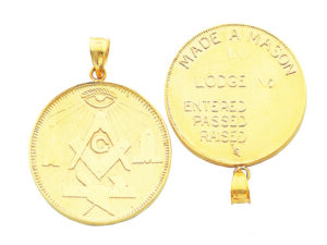 Masonic Square Compasses Coin Pendant Gold New