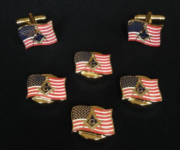 Masonic US Flag Button Covers Cuff Links New