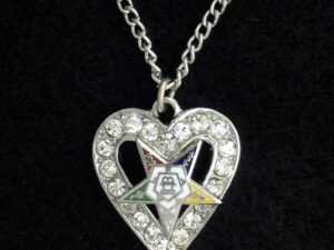 Order of the Eastern Star Heart Rhinestone Pendant Necklace New