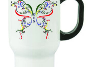 Eastern Star Butterfly Design Full Color Stainless Steel Mug in White