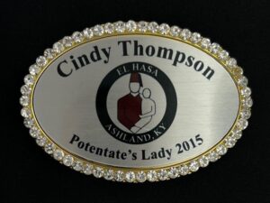 Shrine Divan Lady Name Badge - Metal Oval with Crystals (1-3/4" x 2-5/8")