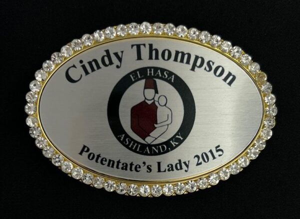 Shrine Divan Lady Name Badge - Metal Oval with Crystals (1-3/4" x 2-5/8")