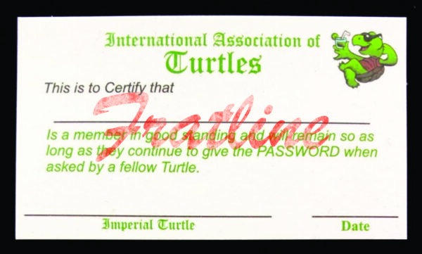 Fratline Order of Turtles Membership Initiation Card Front
