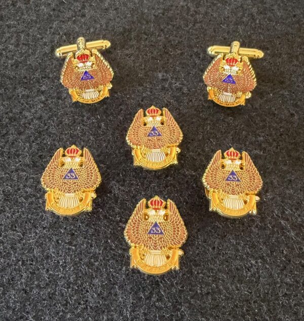Scottish Rite 33rd Degree Eagle Wings Up Shirt Studs and Cuff Links
