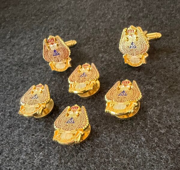 Scottish Rite 33rd Degree Eagle Wings Up Shirt Studs and Cuff Links