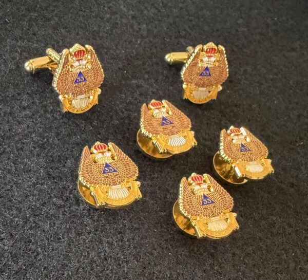 Scottish Rite 33rd Degree Eagle Wings Up Shirt Studs and Cuff Links